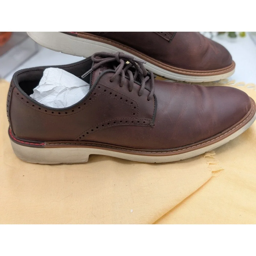 Men's Brown Leather Oxford Dress Shoes Cole Haan Goto Plain Toe Size 12M Dark...